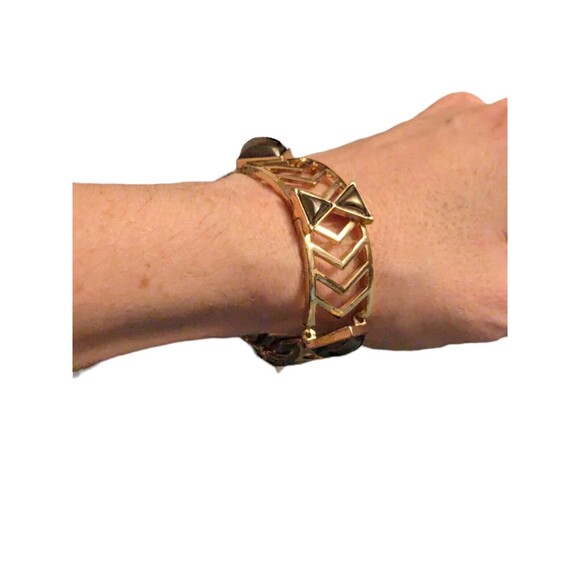 Chevron Gold Tone Costume Jewelry Cut Out Bracelet Smoke Gemstones Adjustable - Picture 11 of 13